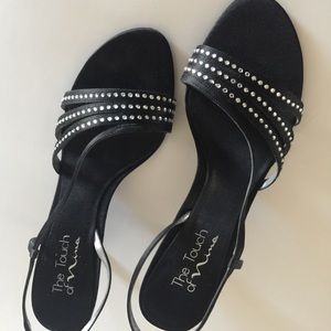 Nina Strappy Rhinstone Black Heels Size 9M
